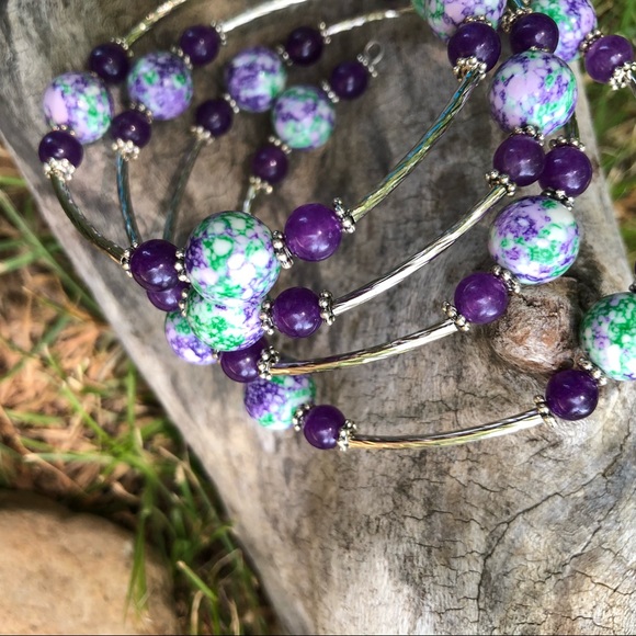 💖Purple & Green Porcelain and Amethyst Bracelet💖 - Picture 4 of 4